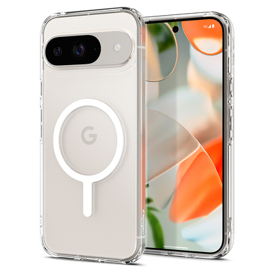 SPIGEN Ultra Hybrid OneTap Metal Ring (MagFit) MagSafe Compatible Case for Google Pixel 9 Pro [Colour:Clear Case with White Ring]