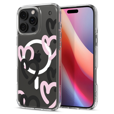 Spigen Ultra Hybrid Hearts (MagFit) MagSafe Compatible for iPhone 16 Pro Max Case [Colour:Hearts Black Pink]