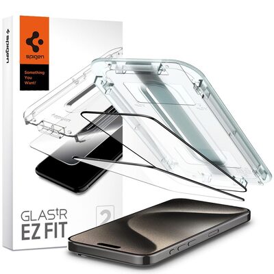 SPIGEN GLAS.tR EZ Fit Full Cover 2PCS Glass Screen Protector for iPhone 15 Pro Max [Colour:Black]