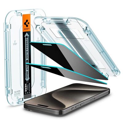SPIGEN GLAS.tR EZ Fit Privacy 2PCS Glass Screen Protector for iPhone 15 Pro Max [Colour:Black]